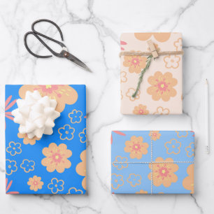 Set 3 Muster der Retro-Floral Geschenkpapier Set