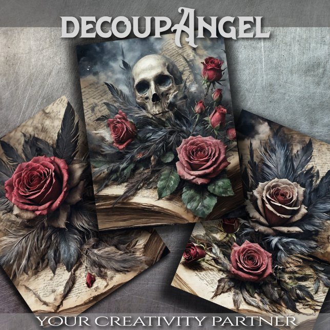 Set 3 - Rose Skull und Scarlet #2 - Decoupage Geschenkpapier Set (Von Creator hochgeladen)