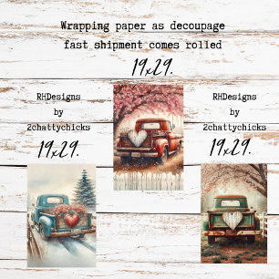 Set 3 Vintage LKWs & Herzen zum Dekoupieren Geschenkpapier Set