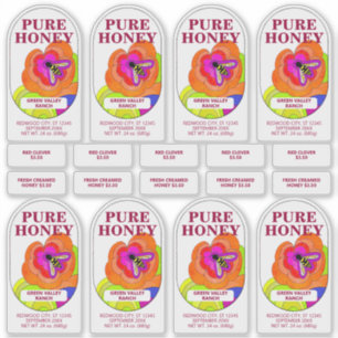 Set 8 Pop Art Blume Transparent Honey Jar Food Aufkleber