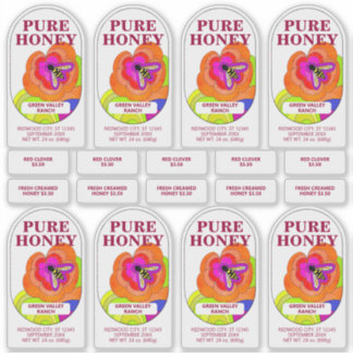 Set 8 Pop Art Blume Transparent Honey Jar Food Aufkleber