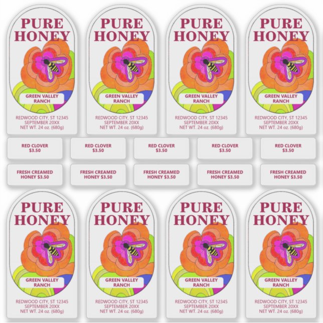 Set 8 Pop Art Blume Transparent Honey Jar Food Aufkleber (Vorderseite)