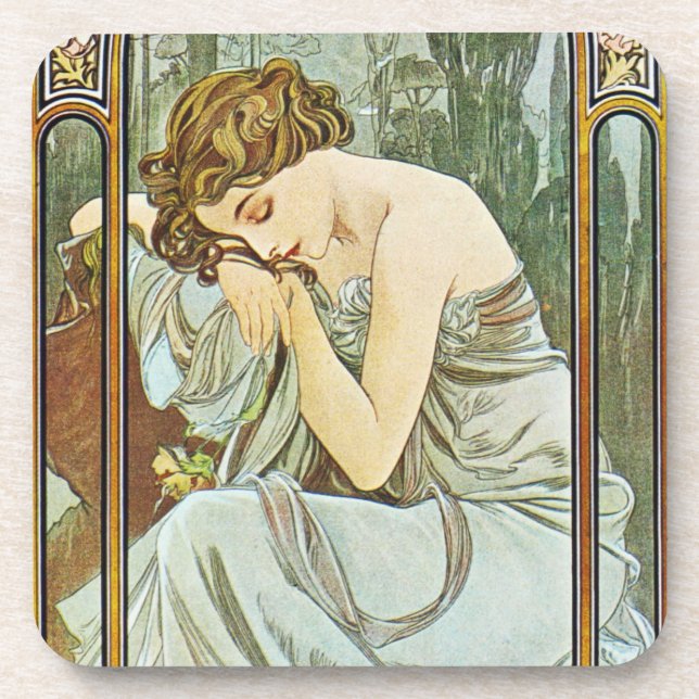 Set Alphonse Mucha Repos de la Nuit Coaster Getränkeuntersetzer (Vorderseite)