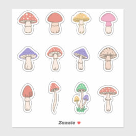Set aus 12 klassischen süßen Doodle-Pilzen Aufkleber