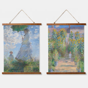 Set aus 2 berühmten alten Claude-Monet-Gemälden an Wandteppich Mit Holzrahmen