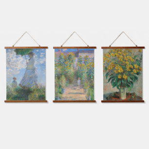 Set aus 3 berühmten Claude-Monet-Gemälden an der W Wandteppich Mit Holzrahmen