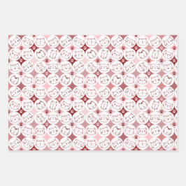 Set aus 3 Blättern mit Katzengesicht Geschenkpapier Set