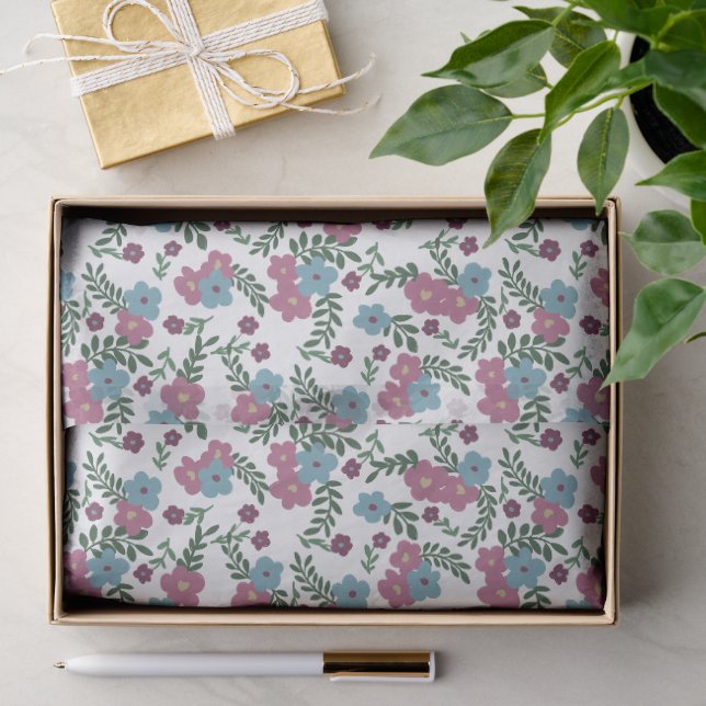 Set aus 3 - Boho-Blumenmuster in Rosa, Taupe und T Seidenpapier (Geschenk)