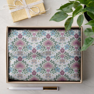 Set aus 3-erdigen rosa und türkisen Blumen und Her Seidenpapier