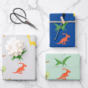 Set aus 3 farbenfrohen Dino-Wäldern für Kinder Geschenkpapier Set