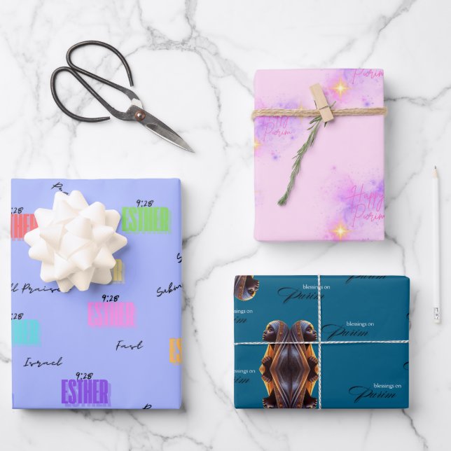 Set aus 3 flachen Blechen Geschenkpapier Set (Vorderseite)