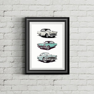 Set aus 3 Oldtimern. Poster