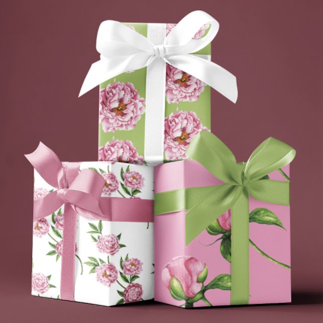 Set aus 3 Platten Geschenkpapier Set (Celebrate someone special with these watercolor peony wrapping paper sheets! )