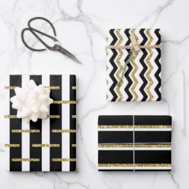Set aus 3 schwarzen Streifen Geschenkpapier Set