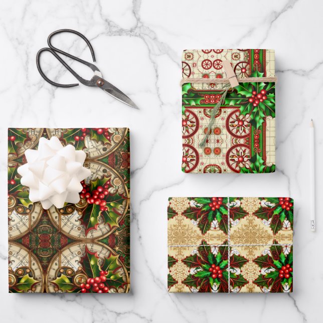 Set aus 3 Stahlwaschpapier Geschenkpapier Set (Vorderseite)