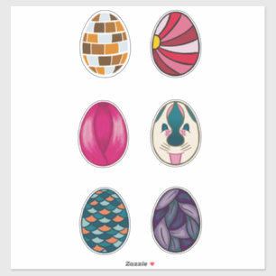 Set aus 6 bunten Ostereiern Aufkleber
