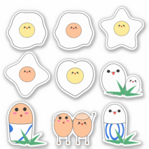 Set aus 9 Kawaii-Ei-Vinyl-Aufklebern Aufkleber