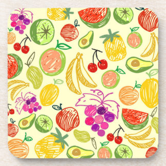 Set aus gemischtem Obst und Untersetzer