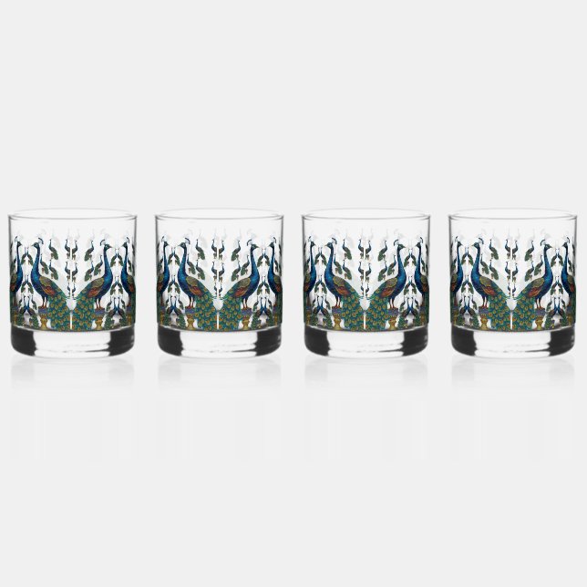 Set aus Glas mit Pfau Elegante (Vorderseite)