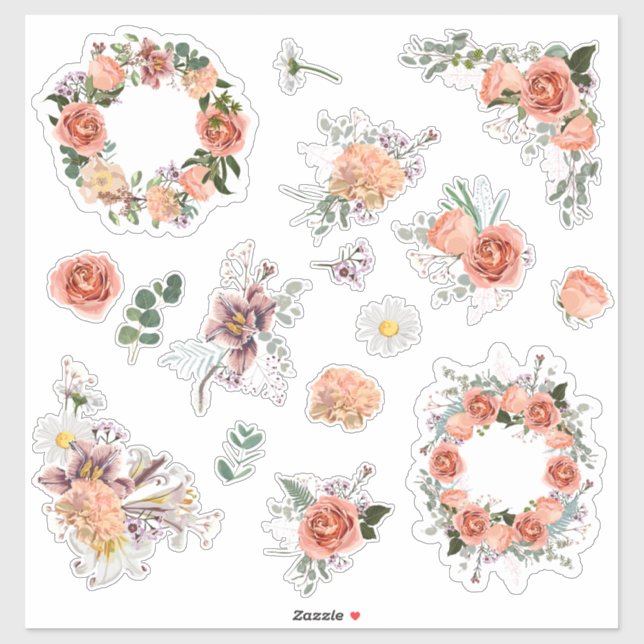 Set aus Rose und Frühlingsblumen. Aufkleber (Blatt)