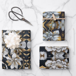 Set aus schwarzem und weißem Umschlagpapier mit 3  Geschenkpapier Set