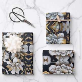 Set aus schwarzem und weißem Umschlagpapier mit 3  Geschenkpapier Set