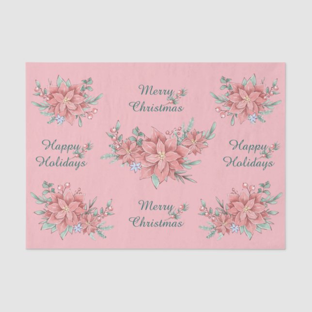Set aus Tissue (2) Pink Poinsettia Weihnachten Seidenpapier (Vorderseite)
