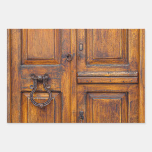 Set aus Umschlagpapier - Holztür mit Handgriff Geschenkpapier Set