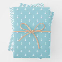 Set aus weichblauem Wrapping Paper Geschenkpapier Set