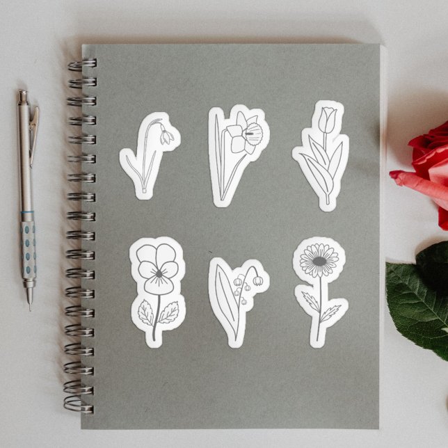 Set "Botanische Blume Line Art Stickers" Aufkleber (Botanical Flower Line Art Stickers Set)