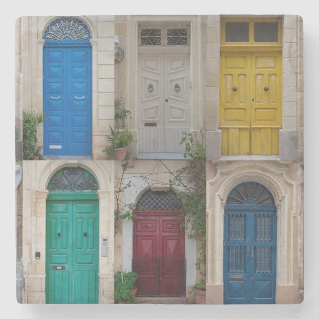 Set der farbenfrohen Haustüren in Malta Steinuntersetzer (Vorderseite)