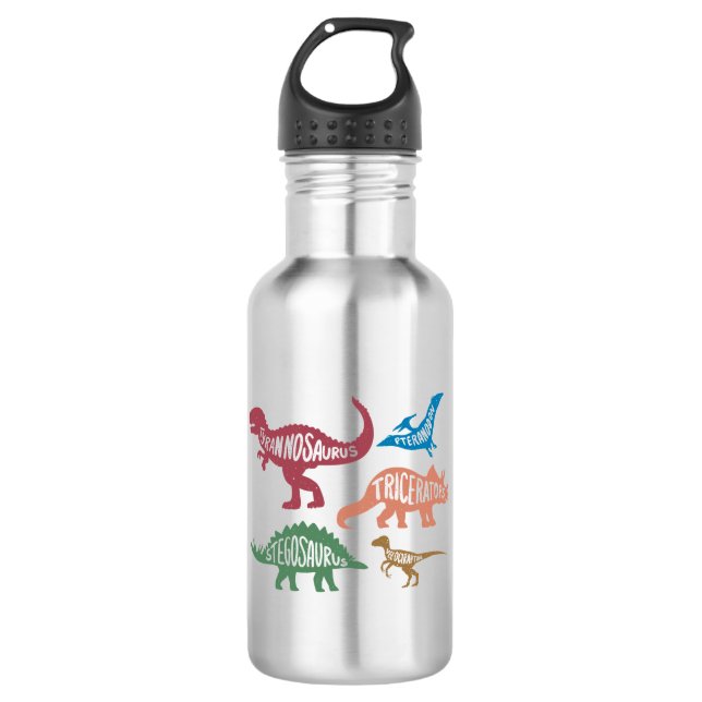 Set der Silhouetten verschiedener Dinosaurier Edelstahlflasche (Vorderseite)