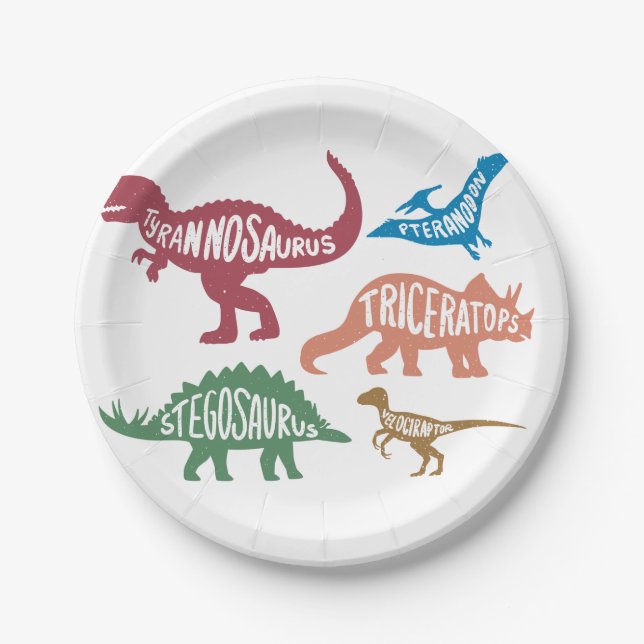 Set der Silhouetten verschiedener Dinosaurier Pappteller (Vorderseite)