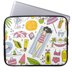 Set der Sommerdoodle auf weißem Hintergrund Vintag Laptopschutzhülle