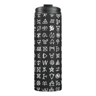 Set der Symbole rune Buchstaben Schriftart. Antike Thermosbecher