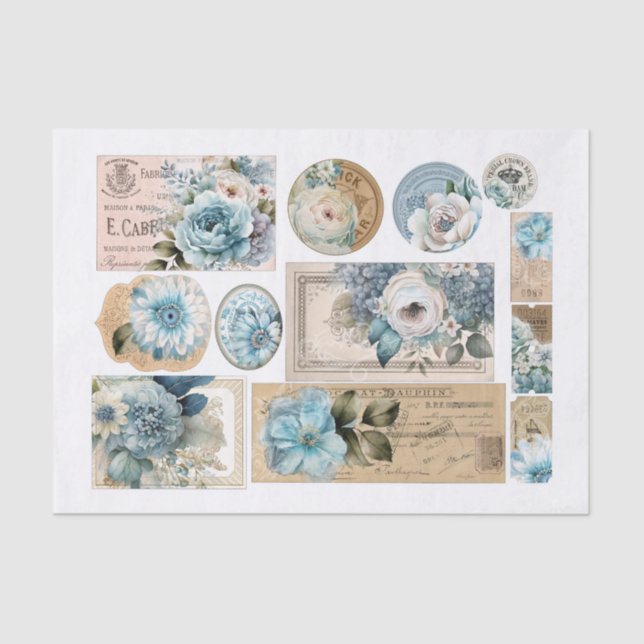 Set der wunderschönen Blauen Blüte Ephemera Seidenpapier (Vorderseite)
