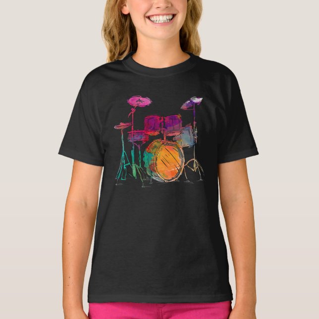 Set Drummer im Wasserfarbstil T-Shirt (Vorderseite)