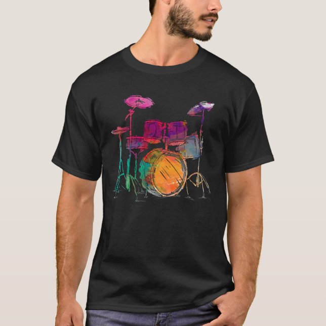 Set Drummer im Wasserfarbstil T-Shirt (Vorderseite)