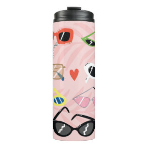 Set einer trendigen Sonnenbrille im Cartoon-Stil Thermosbecher