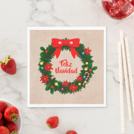 Set Feliz Navidad Merry Christmas Wreath Luncheon Serviette