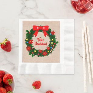 Set Feliz Navidad Merry Christmas Wreath Luncheon Serviette