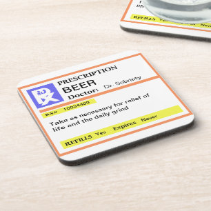 Set "Funny Men's Prescription Beer Drink Coasters" Getränkeuntersetzer