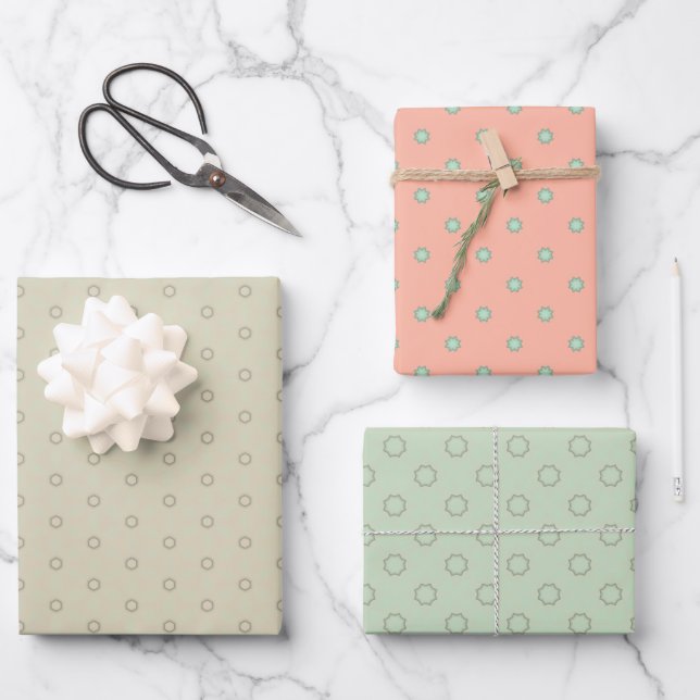 Set für das Minty Peach Fire Wrapping Paper Geschenkpapier Set (Vorderseite)