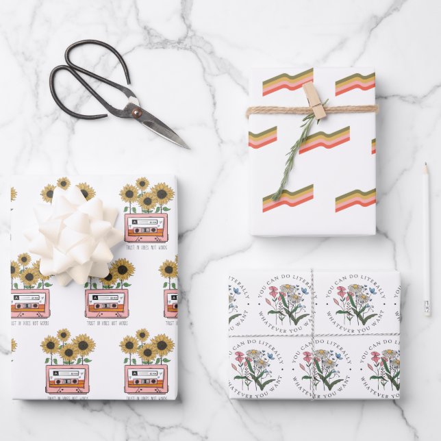 Set für Flachpapier, Retro-Blume Geschenkpapier Set (Vorderseite)