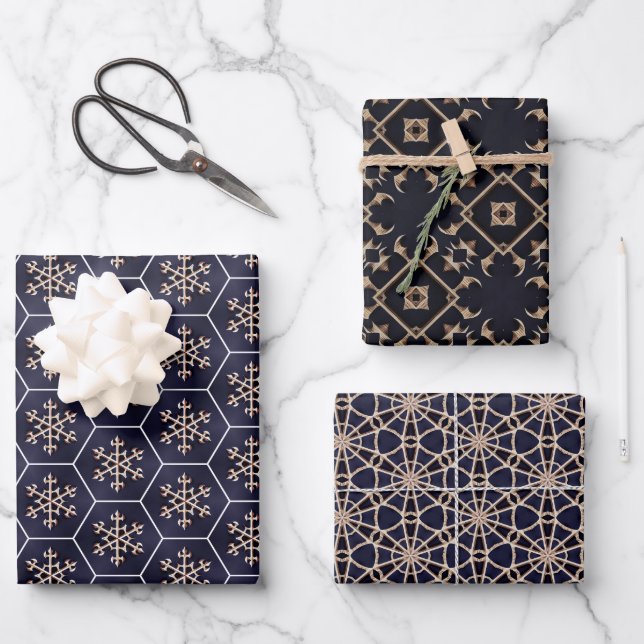 Set für geometrische Umreifungspapiere für Navy un Geschenkpapier Set (Vorderseite)