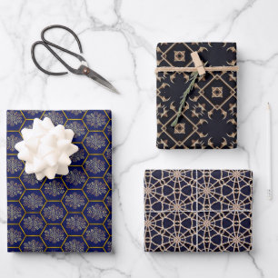 Set für geometrische Umreifungspapiere für Navy un Geschenkpapier Set