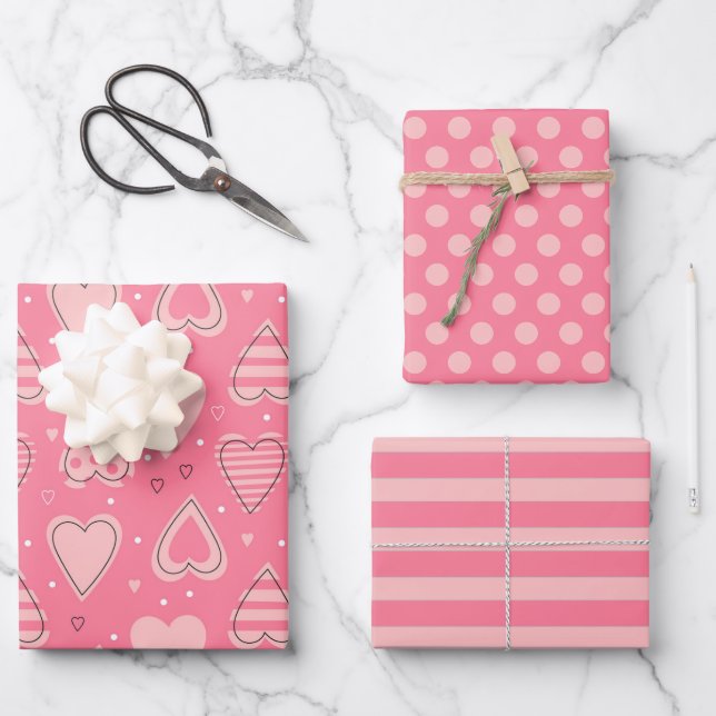 Set für Herz und Liebe-Wrapping-Papier von 3 Geschenkpapier Set (Vorderseite)