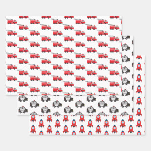 Set für kleine Kleinfahrzeuge: Polizei, Feuerwehr Geschenkpapier Set