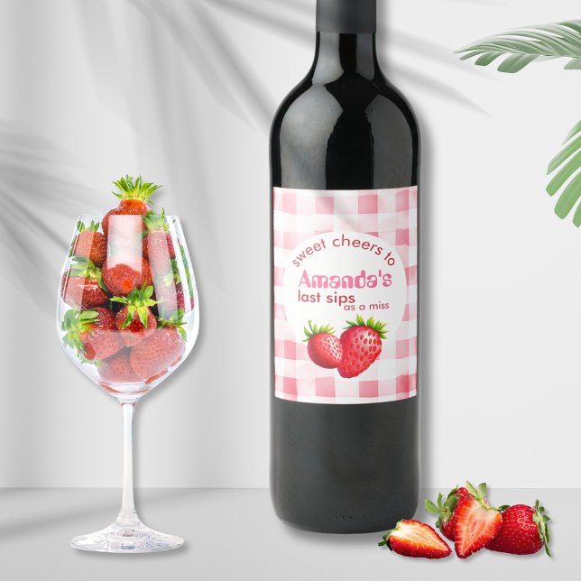 Set für Lebensmittel und Getränke Weinetikett (sweet cheers strawberry custom bride name wine label pink picnic gingham last sips to miss champagne)