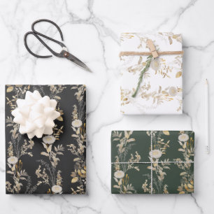 Set für Minimalistisches Gold Florals Wrapping Pap Geschenkpapier Set